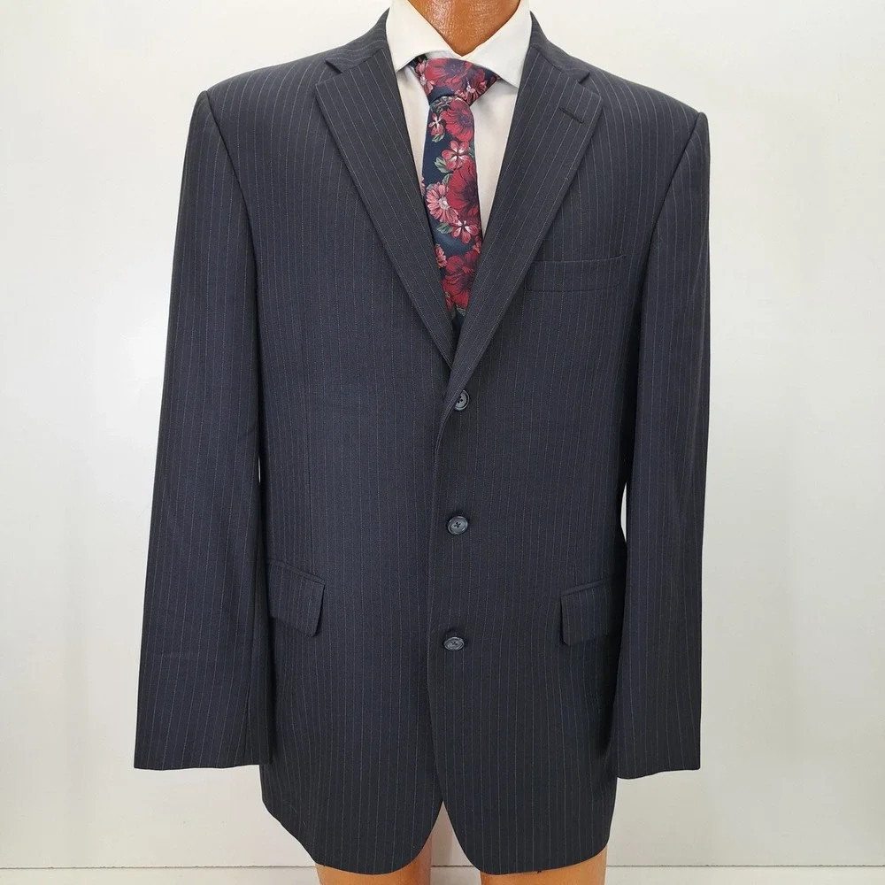 Tom James Executive Collection 42L Blue Pinstripe Two Piece Suit Set Men's